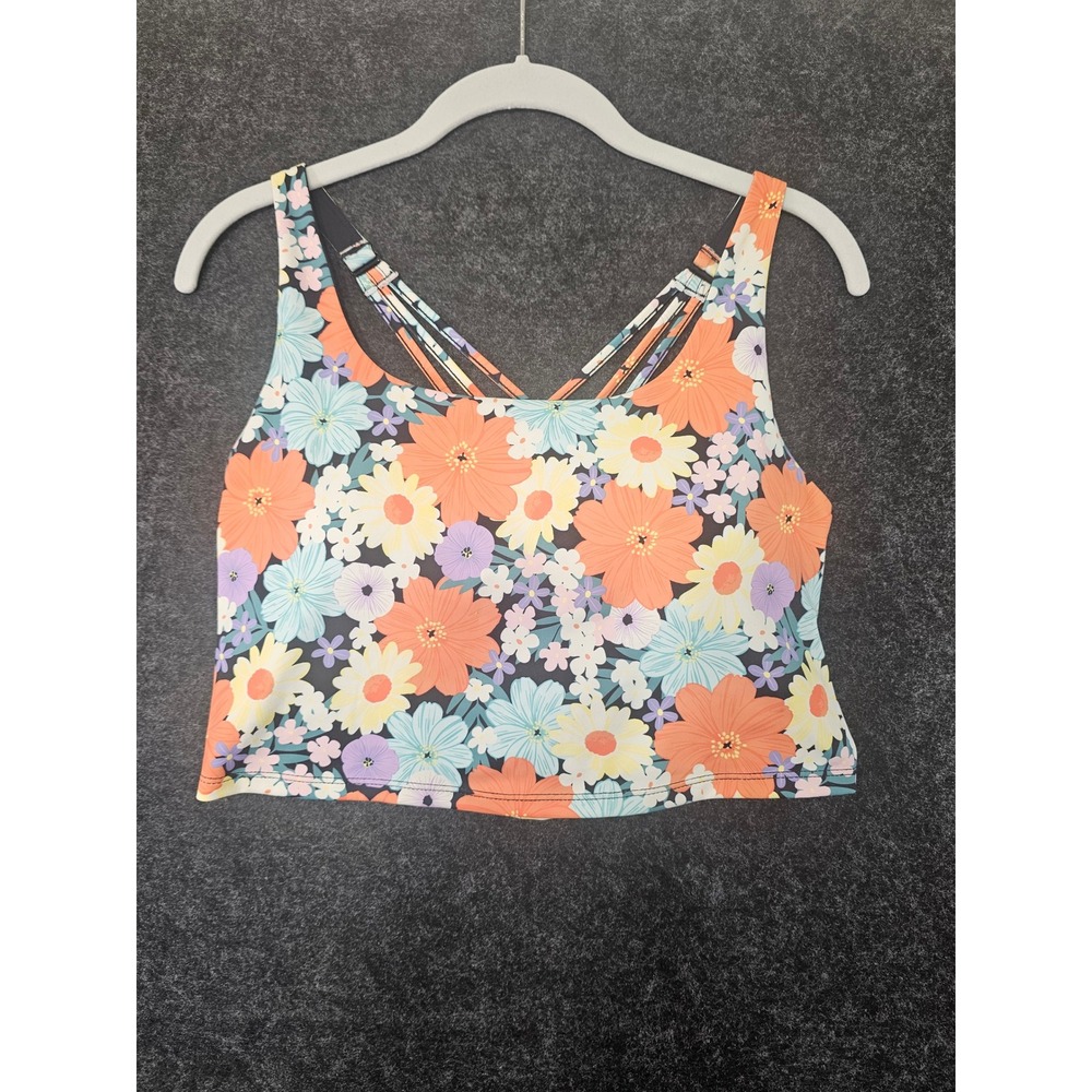 Dip Sports Bra Womens 1X Floral Longline Strappy Back Padded Yoga Workout